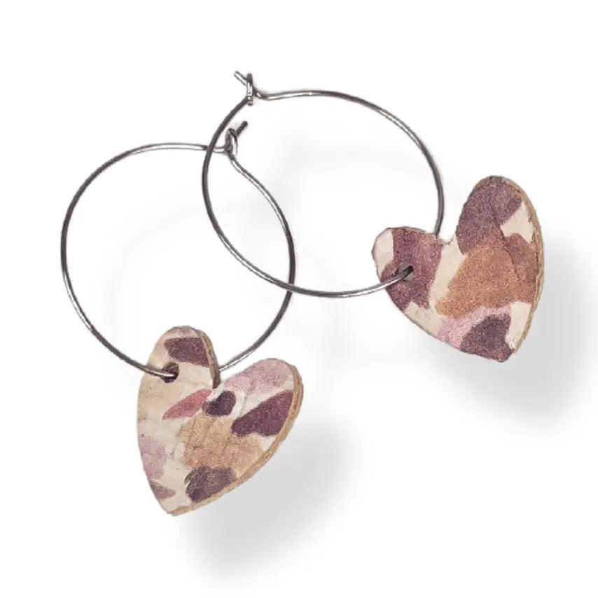 Juliet Heart Hoop Cork Earrings-Brushed Pastel