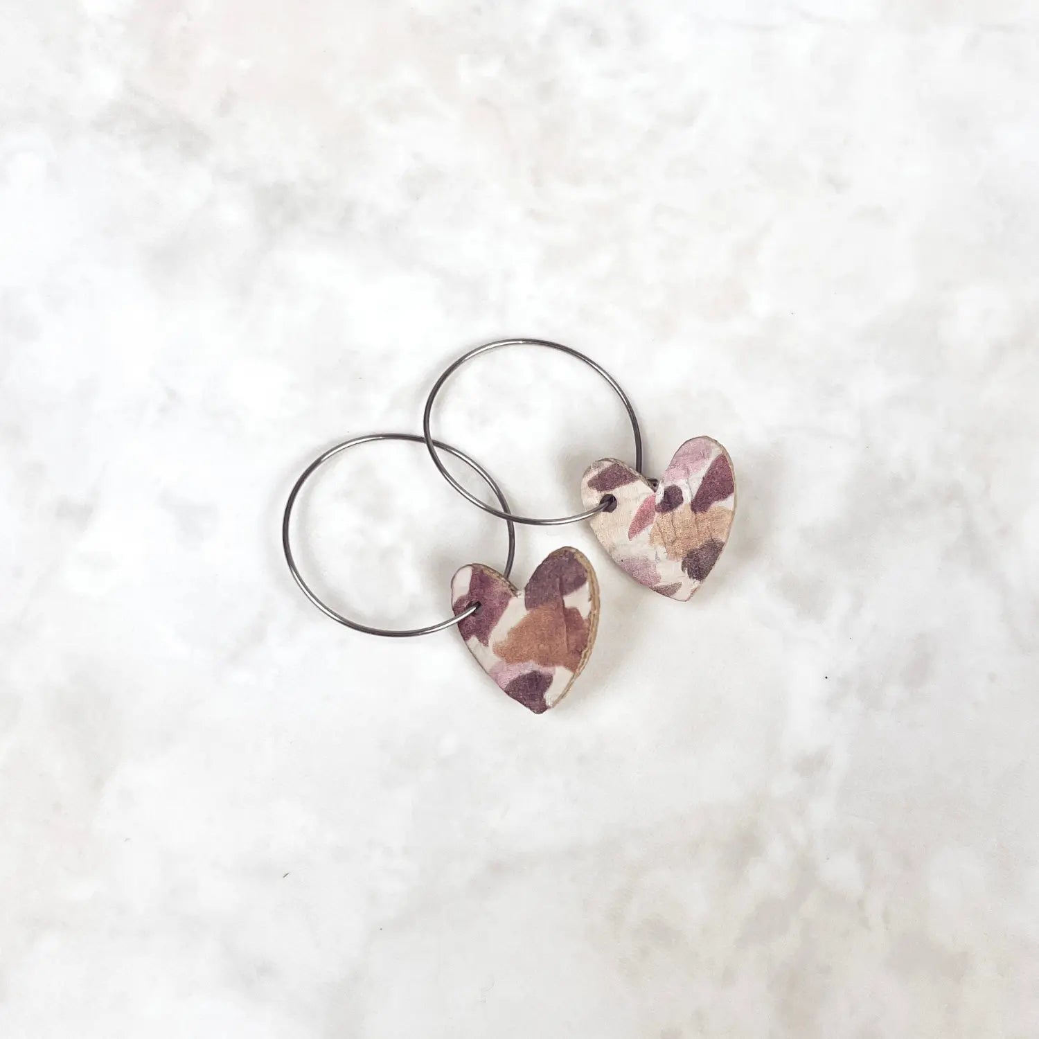 Juliet Heart Hoop Cork Earrings-Brushed Pastel