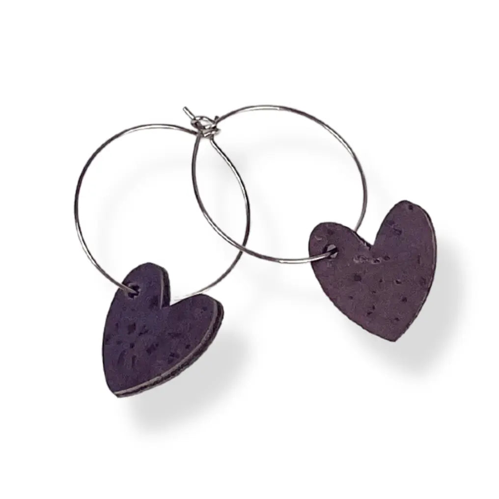 Juliet Heart Hoop Cork Earrings-Eggplant