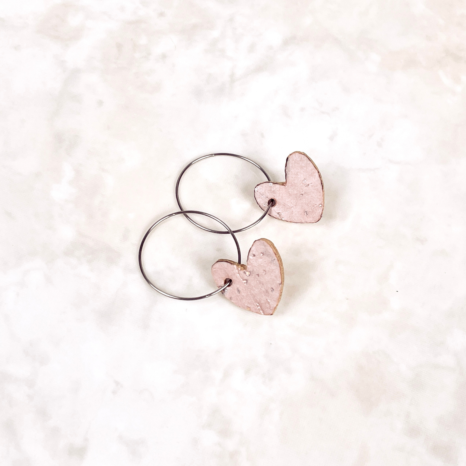 Juliet Heart Hoop Cork Earrings-Blush Pink