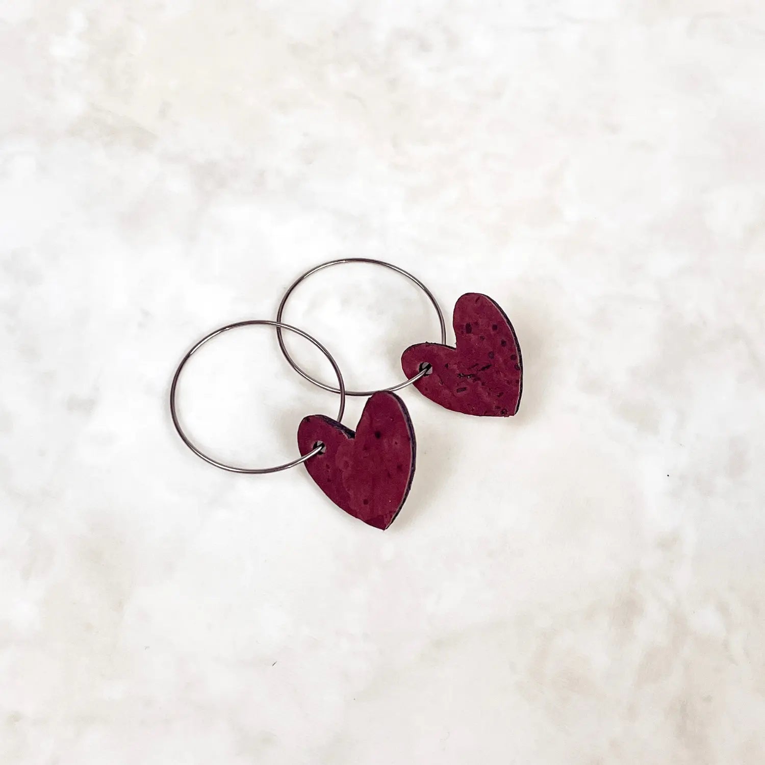Juliet Heart Hoop Cork Earrings-Red