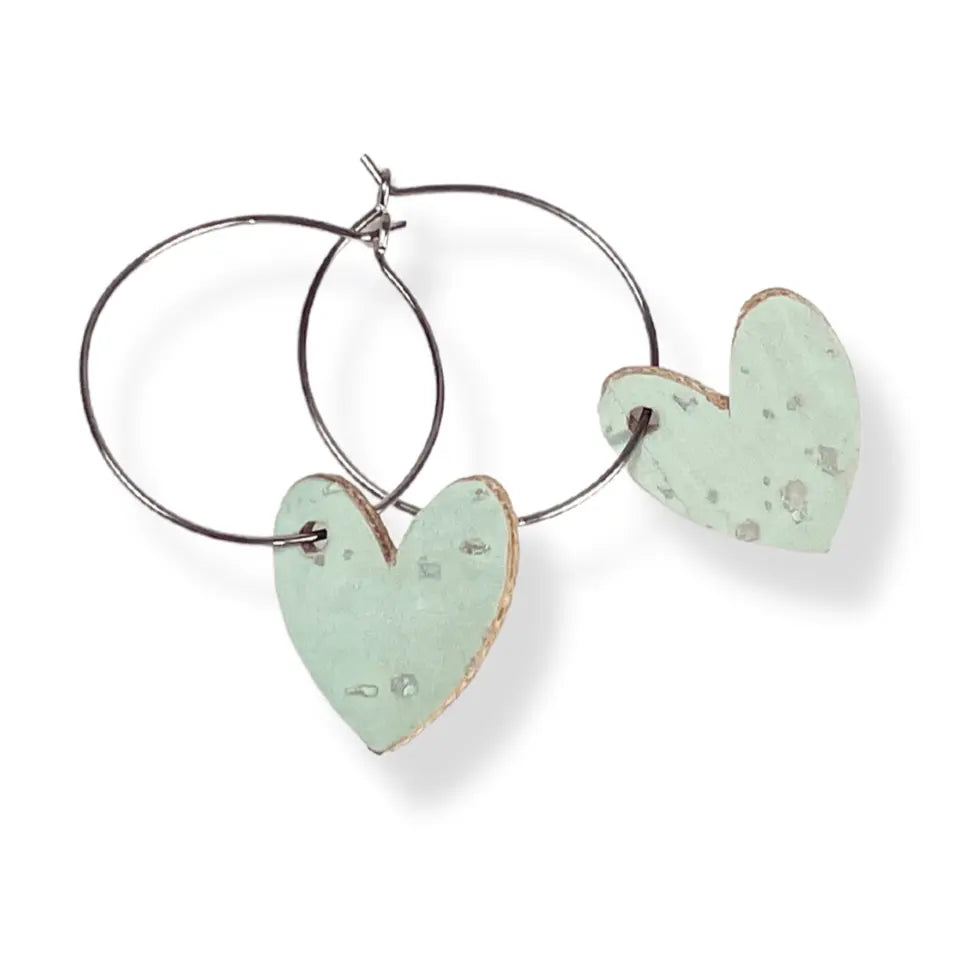 Juliet Heart Hoop Cork Earrings-Teal