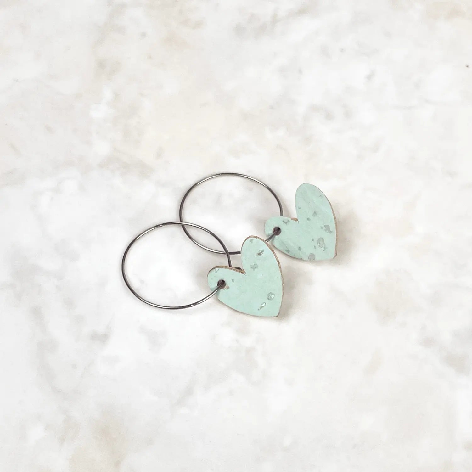 Juliet Heart Hoop Cork Earrings-Teal