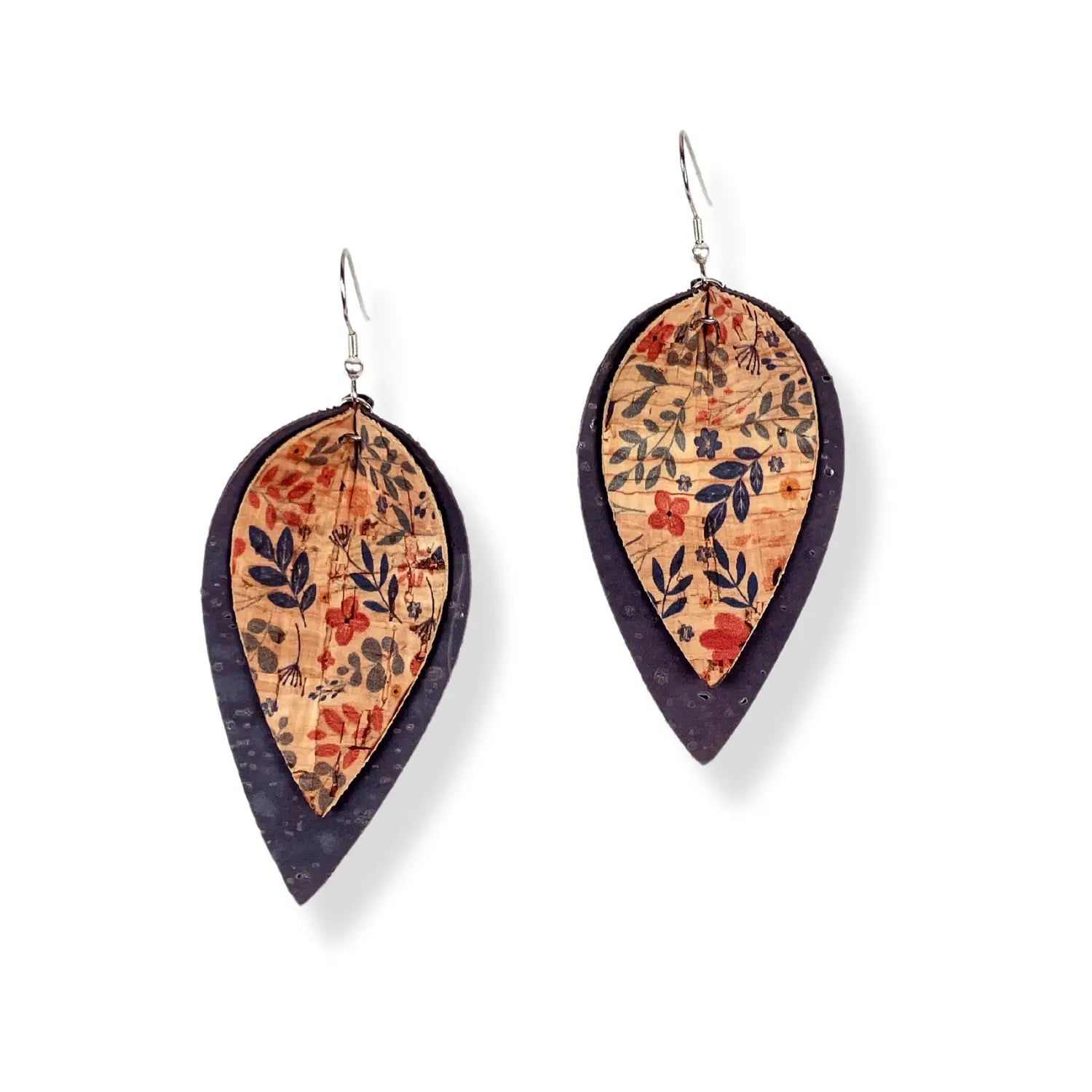 Lainey Petite Floral Cork Leaf Dangly Earrings-Gray