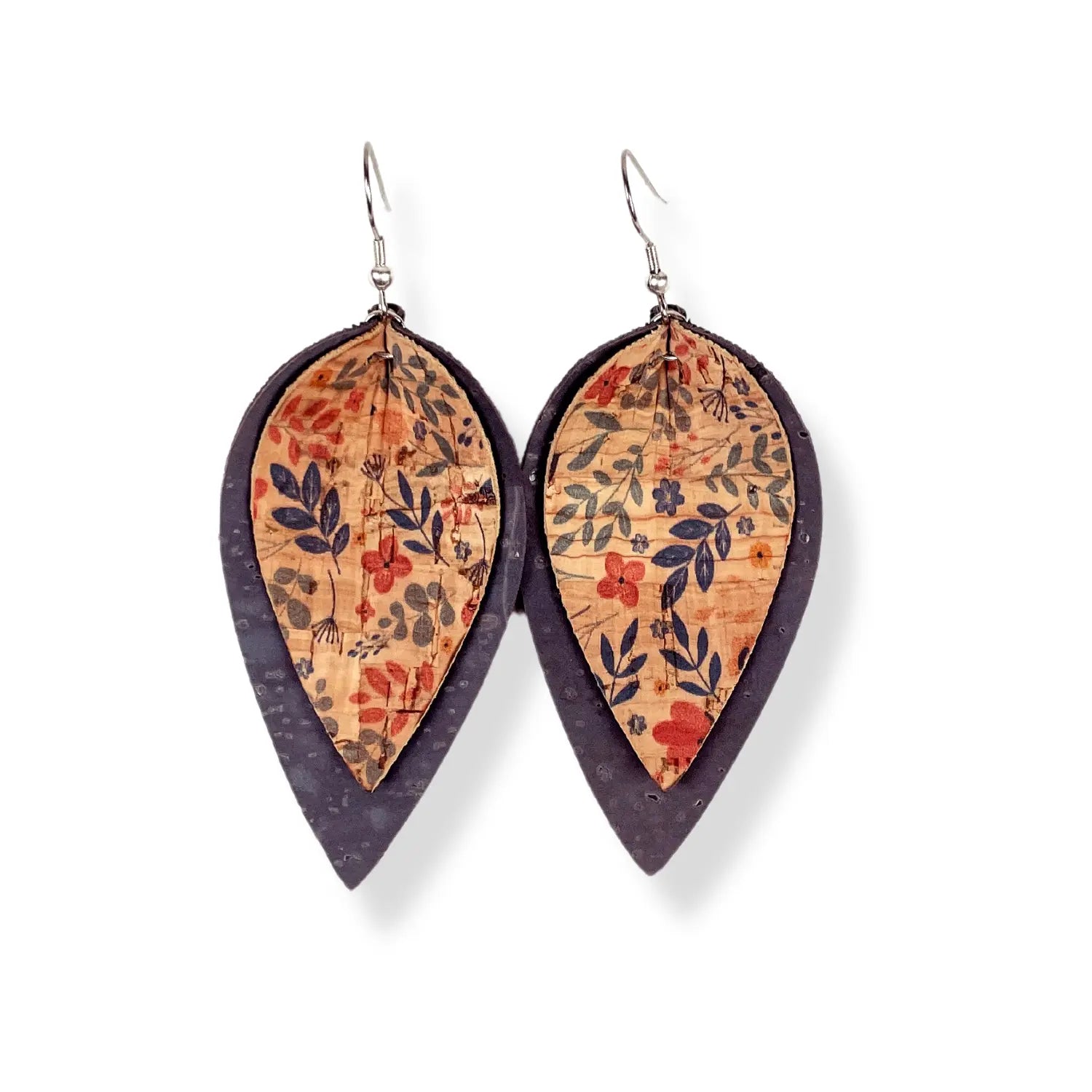 Lainey Petite Floral Cork Leaf Dangly Earrings-Gray