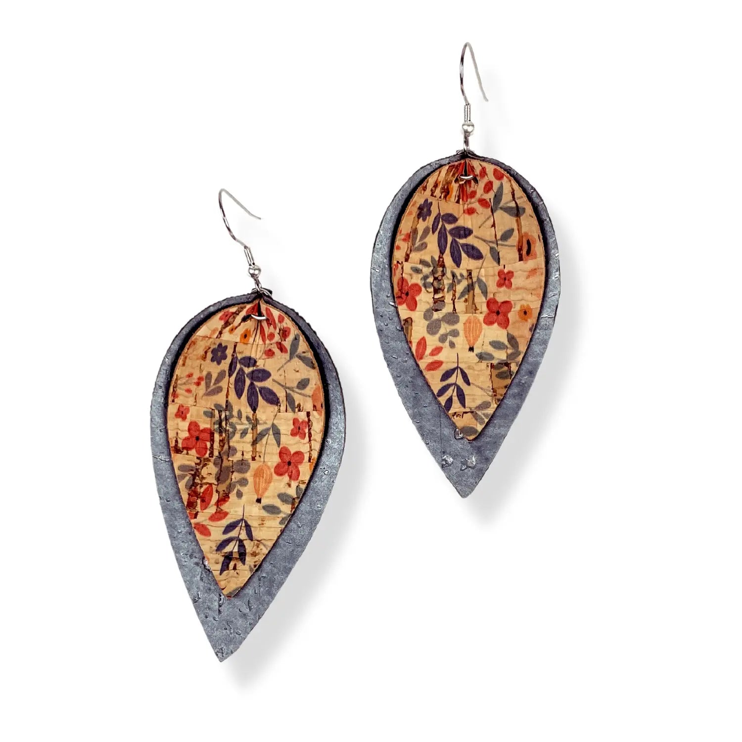 Lainey Petite Floral Cork Leaf Dangly Earrings-Pearl Gray Creek + Elm