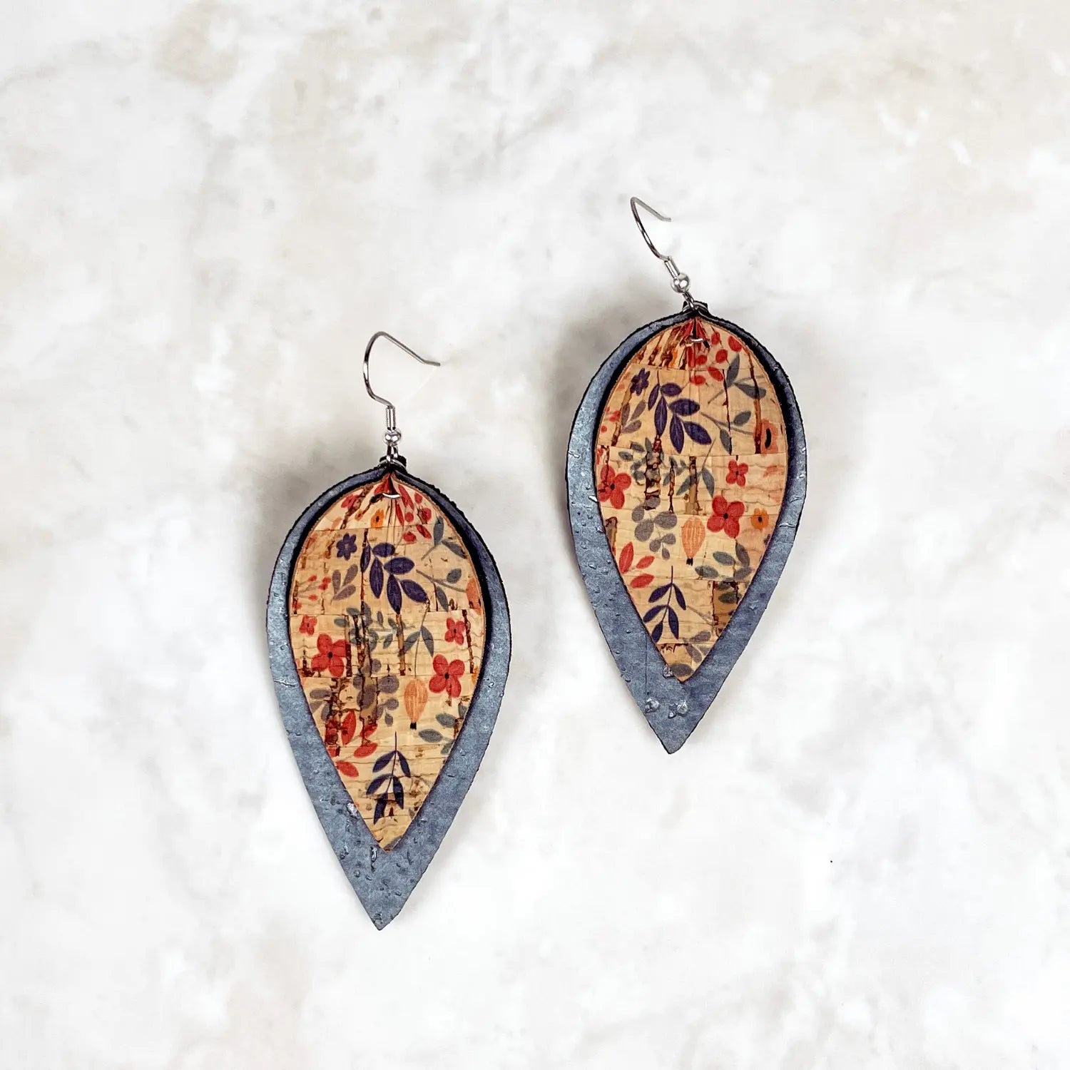 Lainey Petite Floral Cork Leaf Dangly Earrings-Pearl Gray Creek + Elm