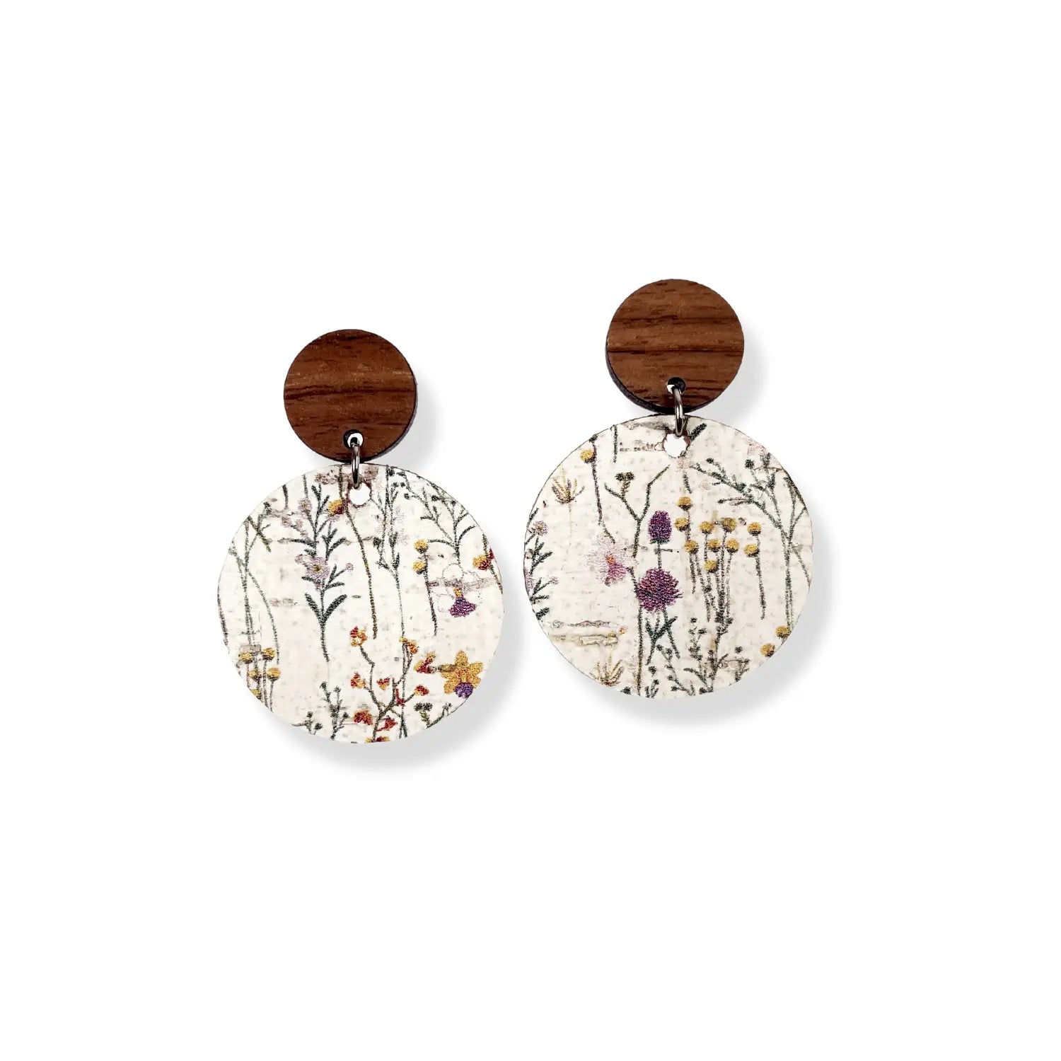 Liyra Cork and Walnut Wood Circle Earrings- Wildflowers Creek + Elm