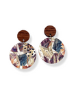 Liyra Cork and Walnut Wood Circle Earrings- Autumn Floral
