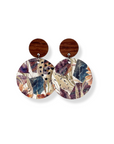 Liyra Cork and Walnut Wood Circle Earrings- Autumn Floral