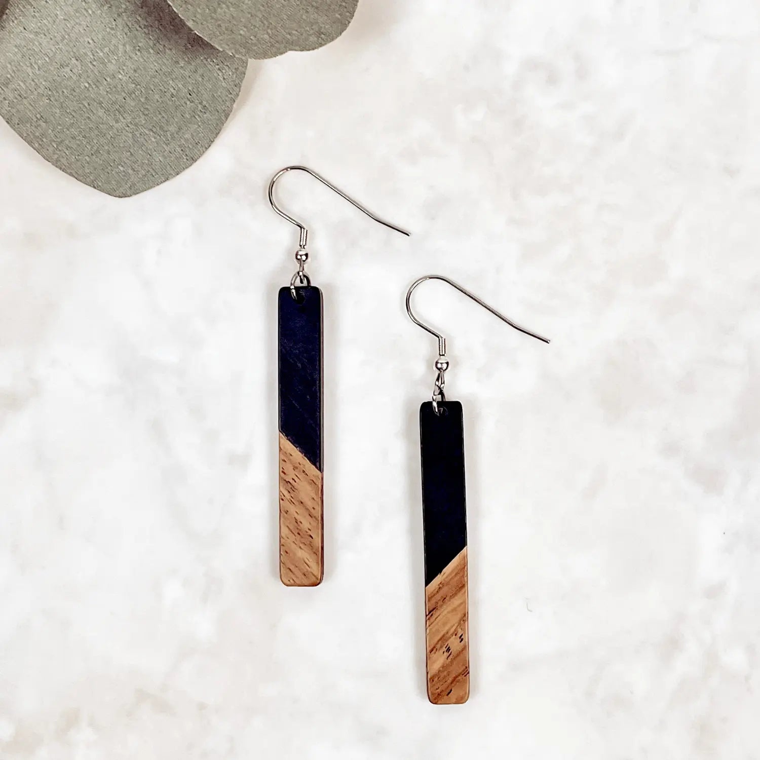 Lottie Black Resin + Walnut Wood Dangles- Save 25% Creek + Elm