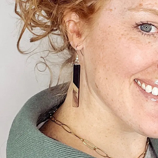 Lottie Black Resin + Walnut Wood Dangles- Save 25% Creek + Elm