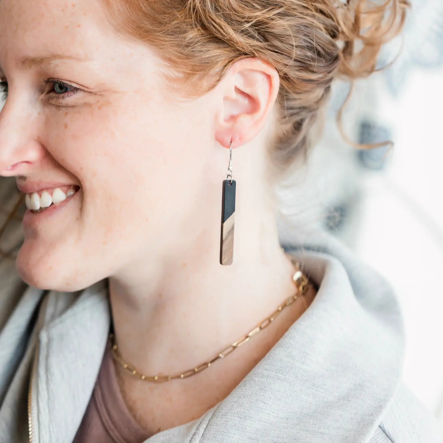 Lottie Black Resin + Walnut Wood Dangles- Save 25% Creek + Elm