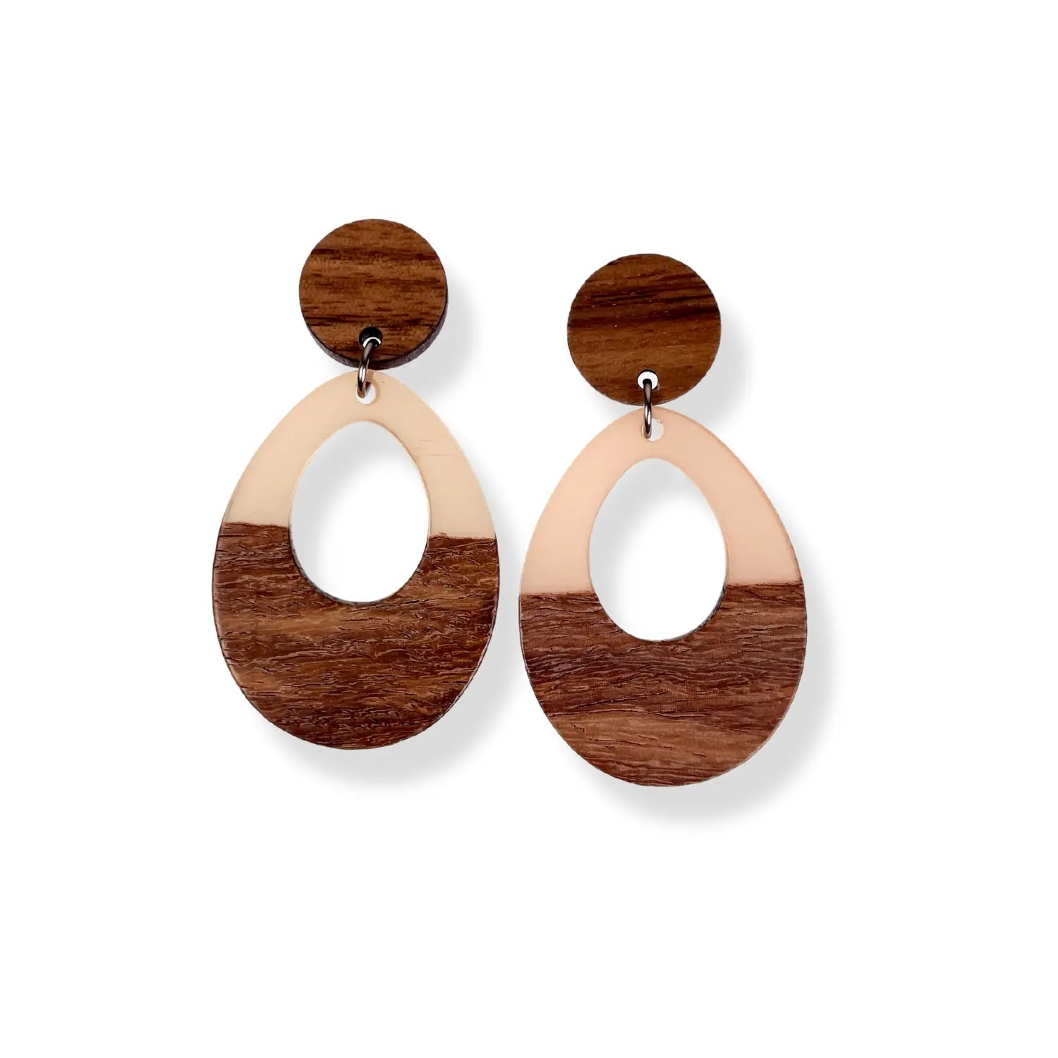 Luna Wood and Resin Dangly Earrings-Translucent Peach Creek + Elm