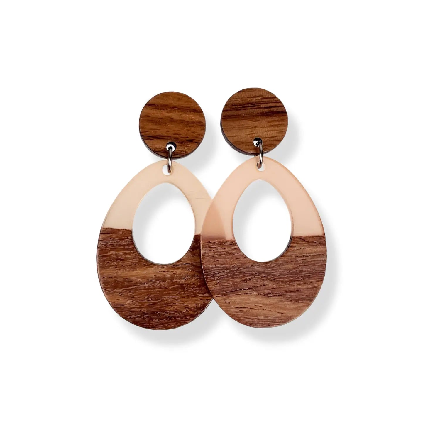 Luna Wood and Resin Dangly Earrings-Translucent Peach Creek + Elm