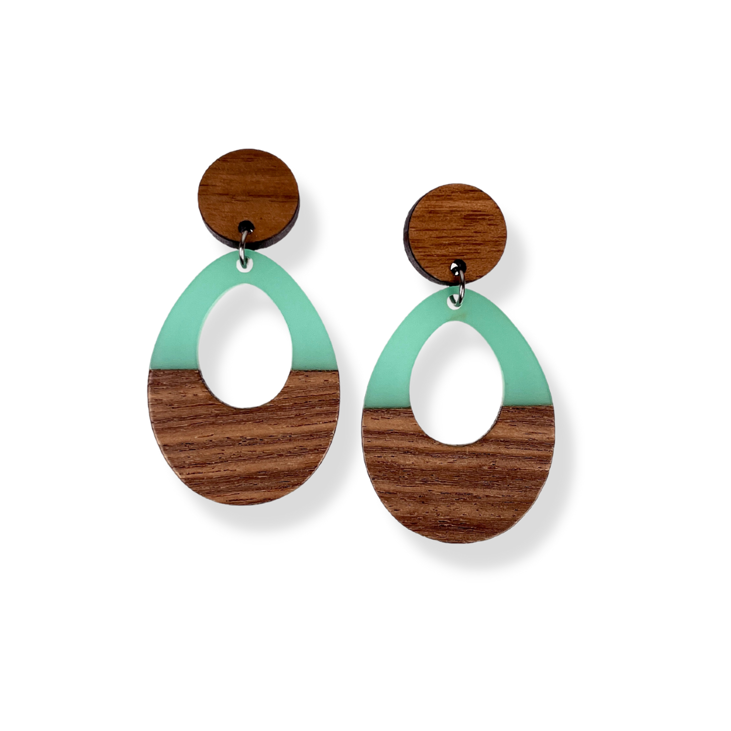Luna Wood and Resin Dangly Earrings-Sea Glass