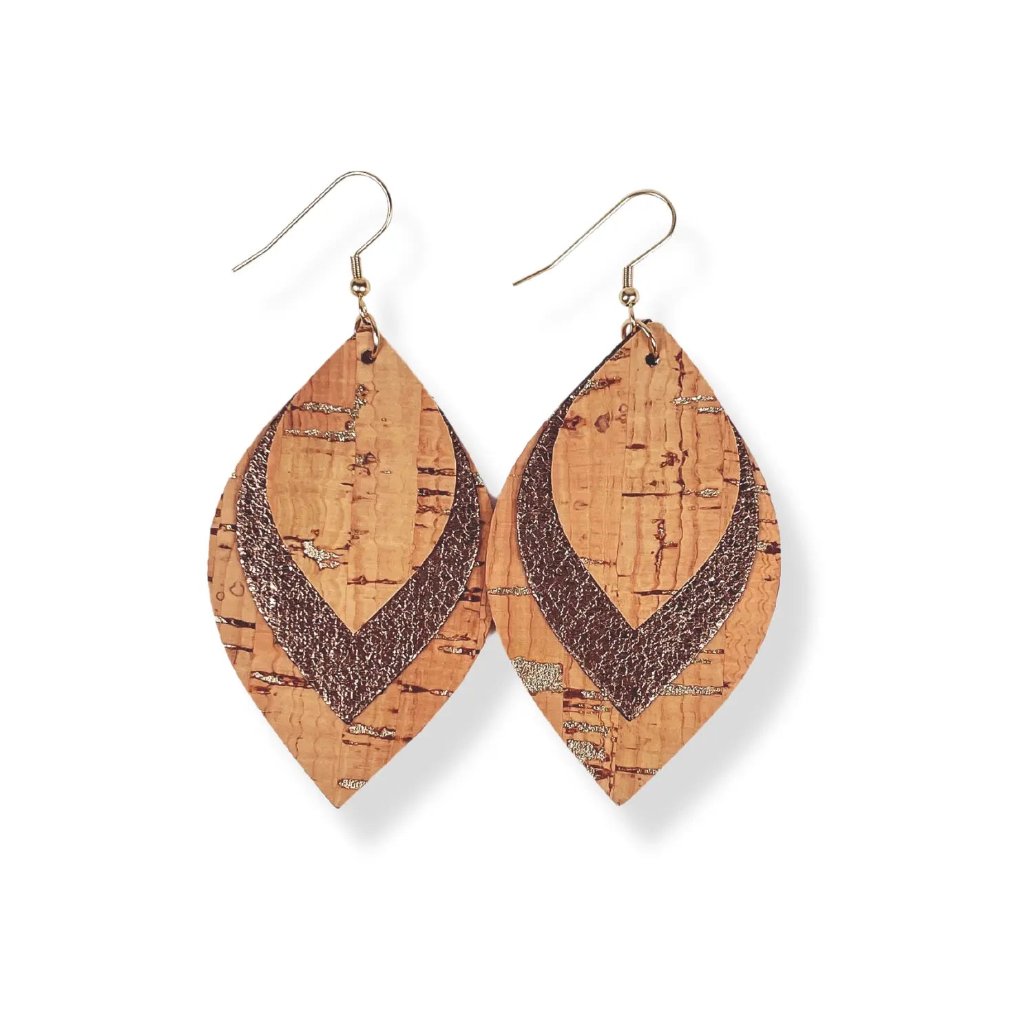 Macy Cork and Faux Leather Dangly Leaf Earrings-Natural Gold Fleck Creek + Elm