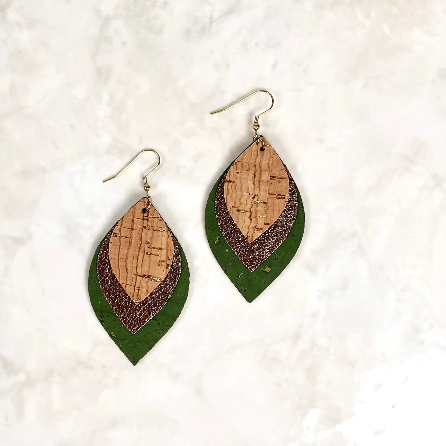 Macy Cork and Faux Leather Dangly Leaf Earrings-Kelly Green Creek + Elm