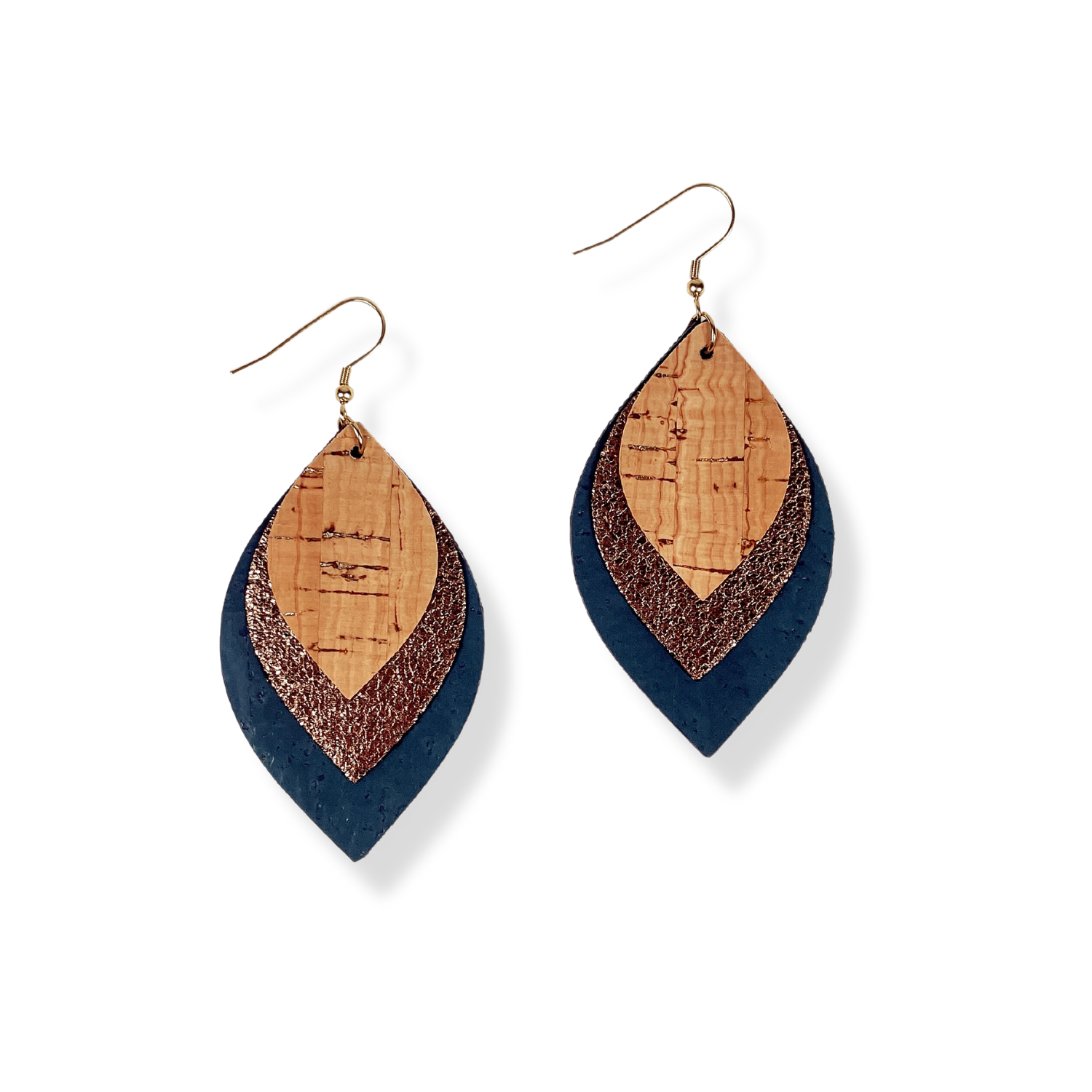 Cork & Gold Leaf Earrings  Hypoallergenic and Nickel Free