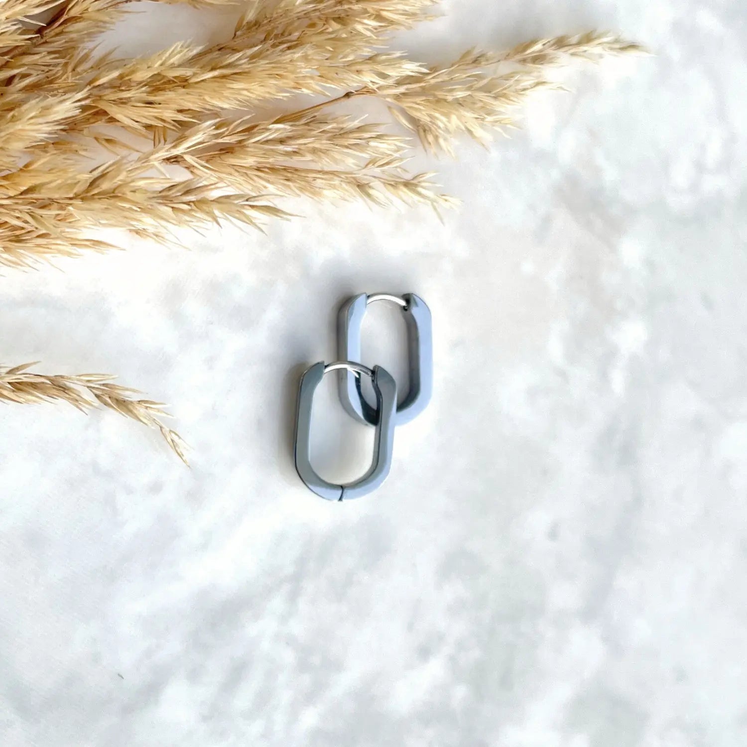 Huggie Hoop- Silver Oval Stainless Steel Creek + Elm