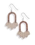 Paige Scalloped Cork and Walnut Wood Arch Dangly Earrings-Chevron