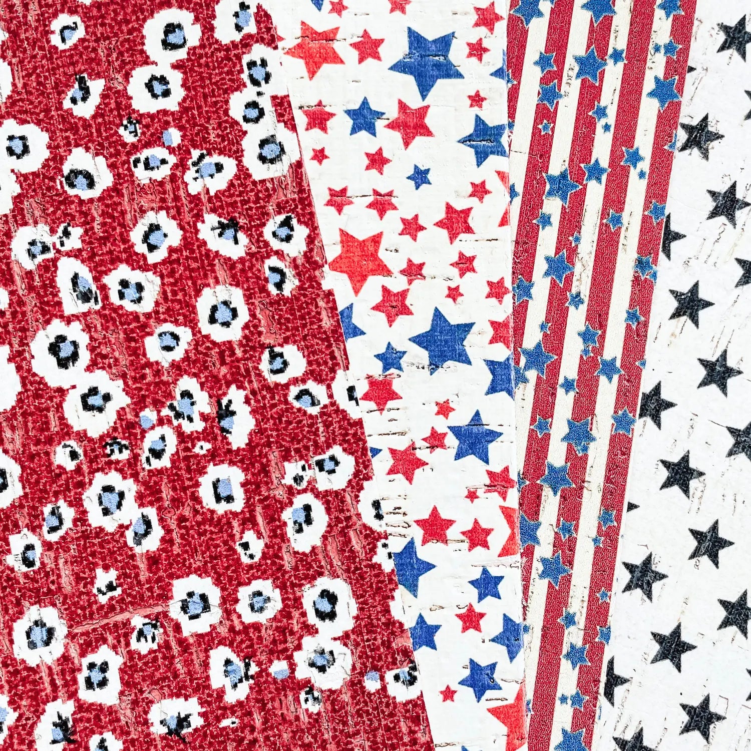 Cora Patriotic Collection Walnut Wood and Cork Earrings- Red and Blue Stars Creek + Elm