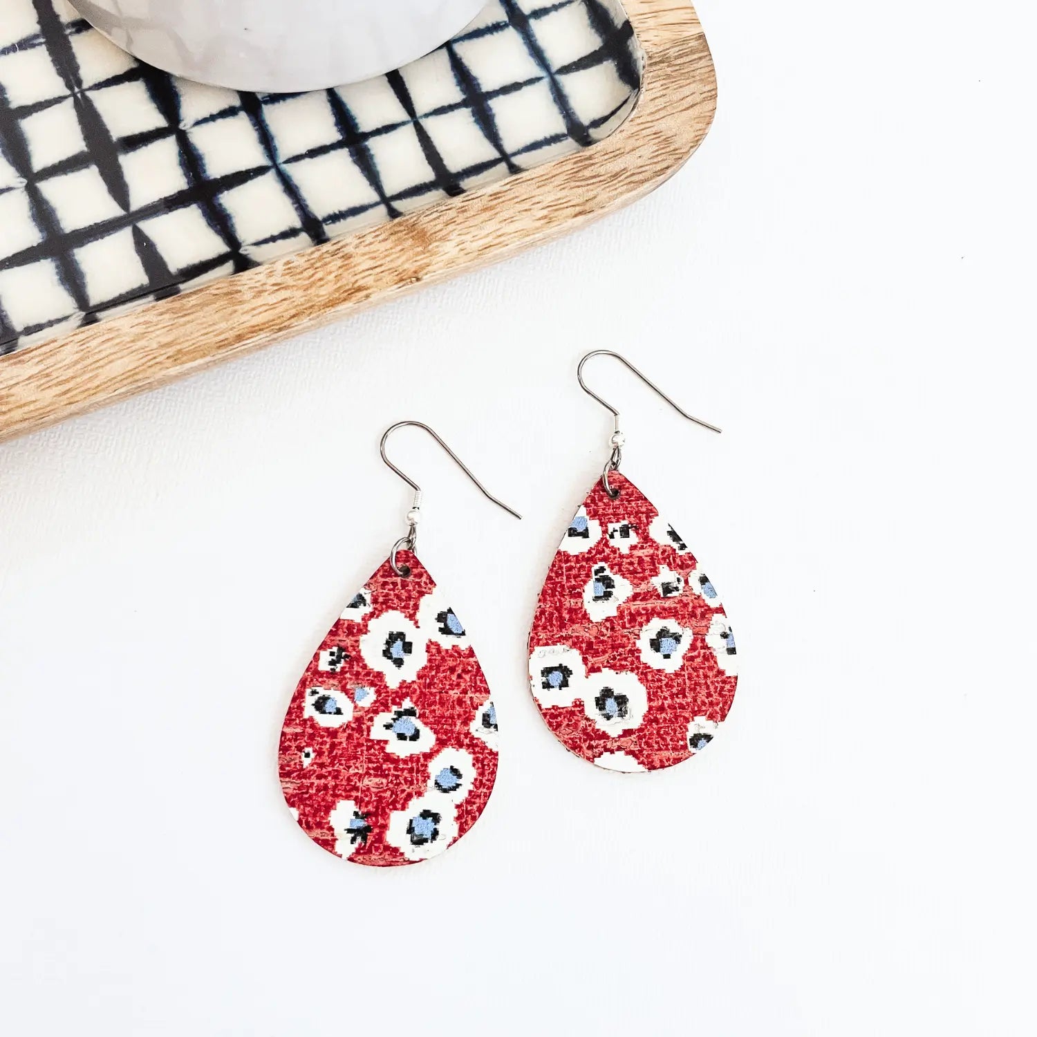 Patriotic Teardrop Cork Earrings- Fireworks Creek + Elm