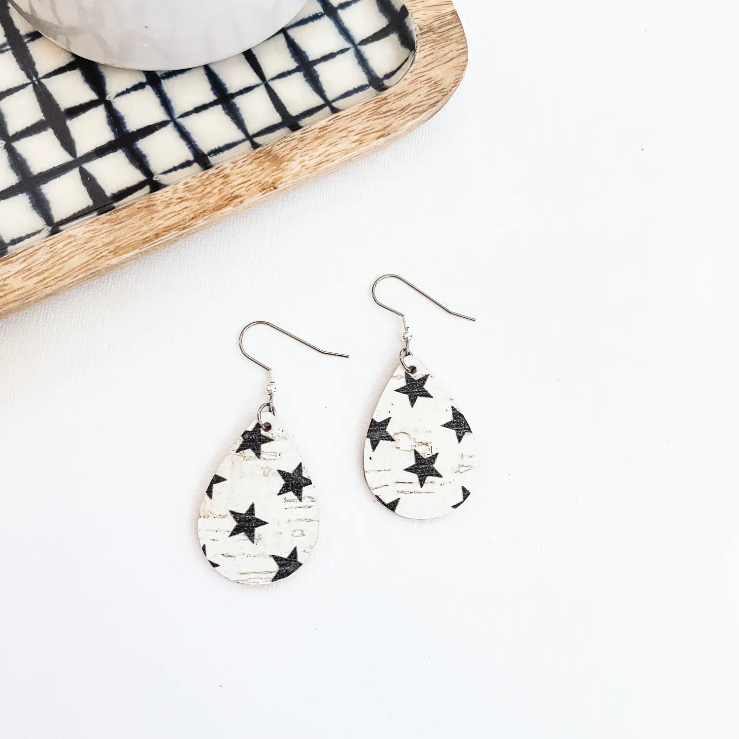 Patriotic Teardrop Cork Earrings- Blue Stars Creek + Elm