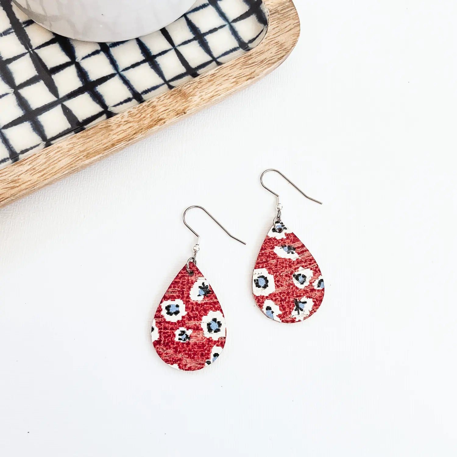 Patriotic Teardrop Cork Earrings- Fireworks Creek + Elm