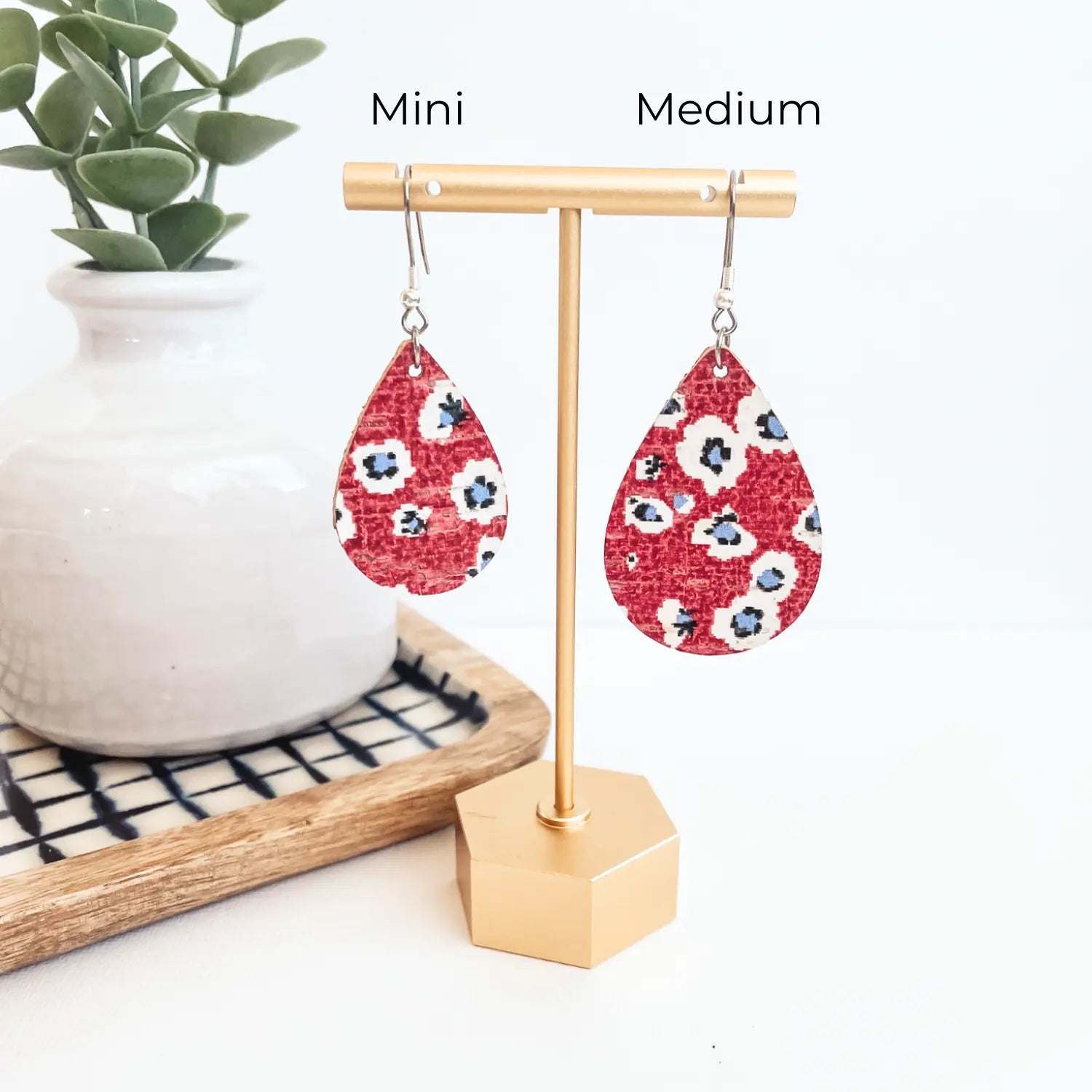 Patriotic Teardrop Cork Earrings- Red & Blue Stars Creek + Elm