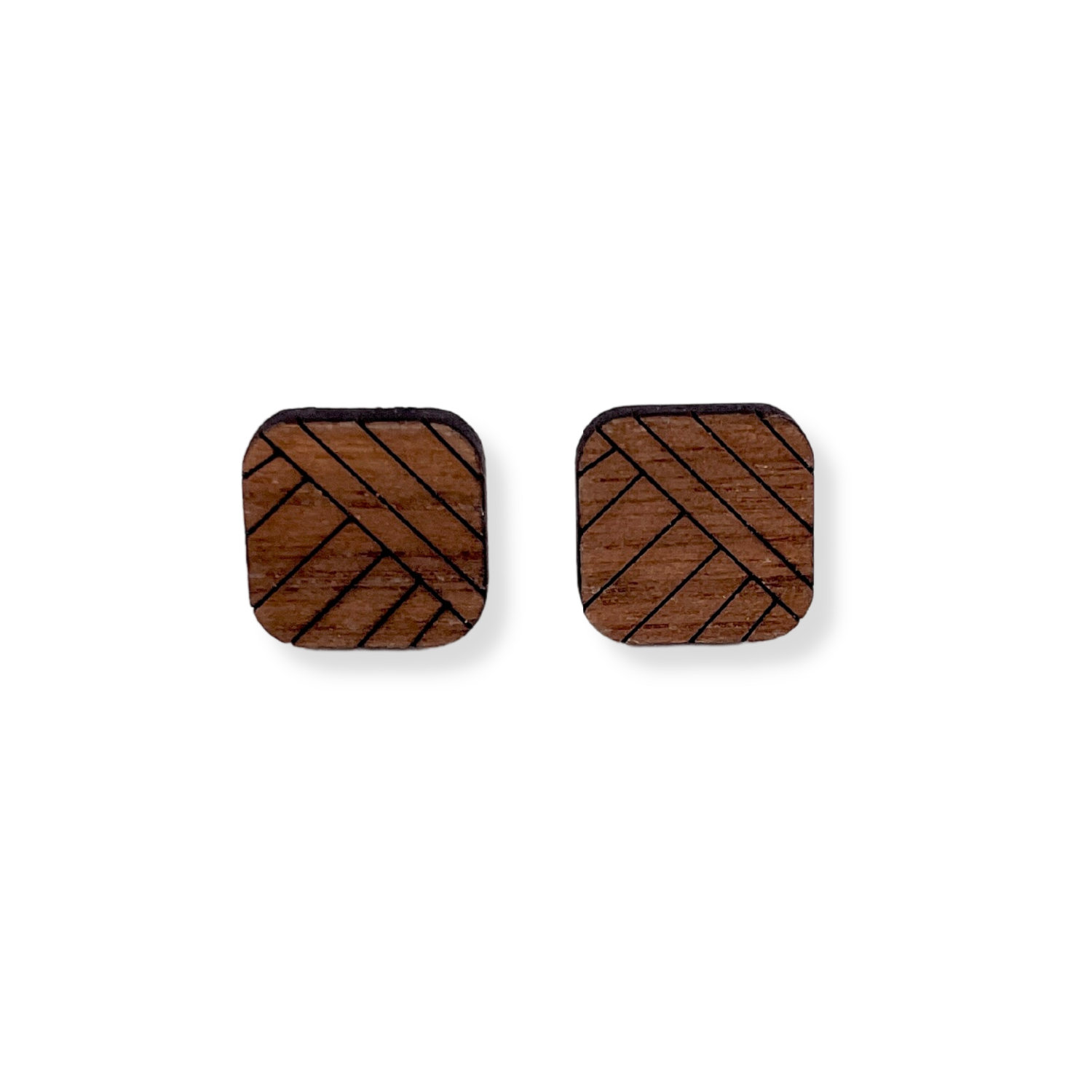 Walnut Wood Square Stud Earrings