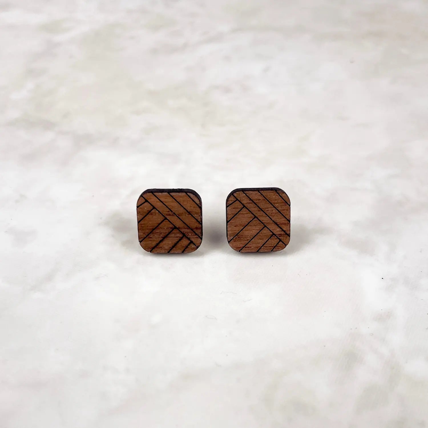 Walnut Wood Square Stud Earrings Creek + Elm