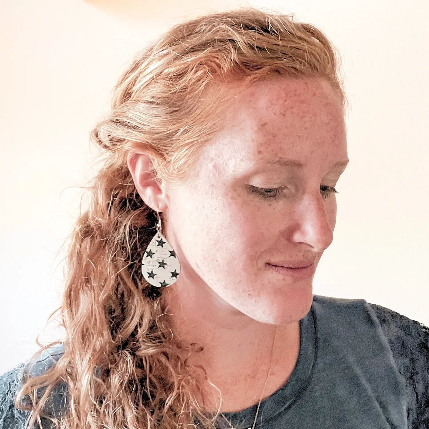 Patriotic Teardrop Cork Earrings- Red & Blue Stars Creek + Elm