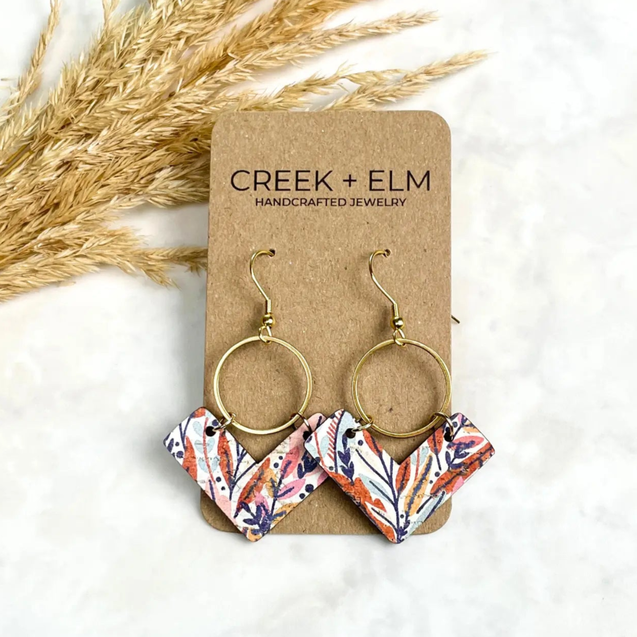 Wren Cork and Gold Accent Dangly Earrings-Autumn Leaves Creek + Elm