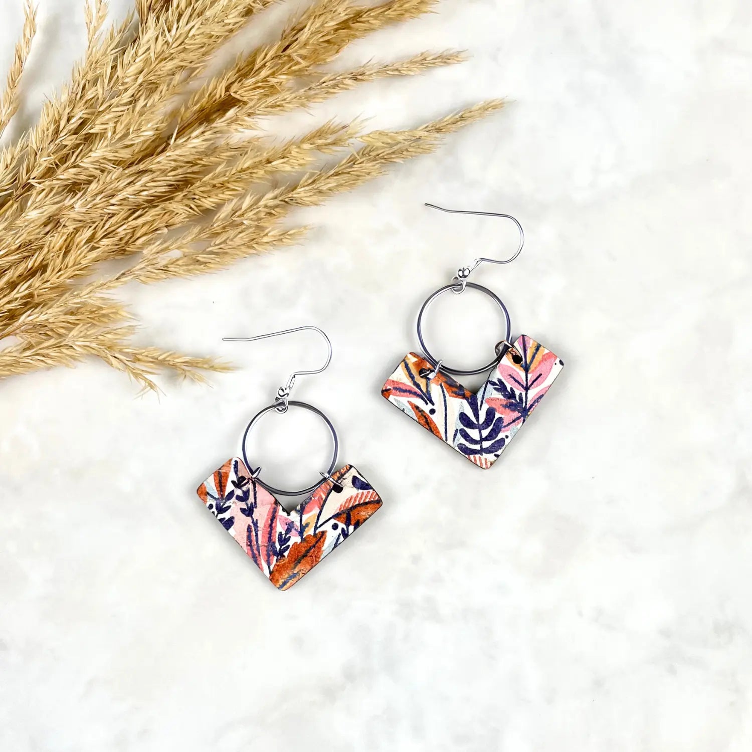 Wren Cork and Gold Accent Dangly Earrings-Autumn Leaves Creek + Elm