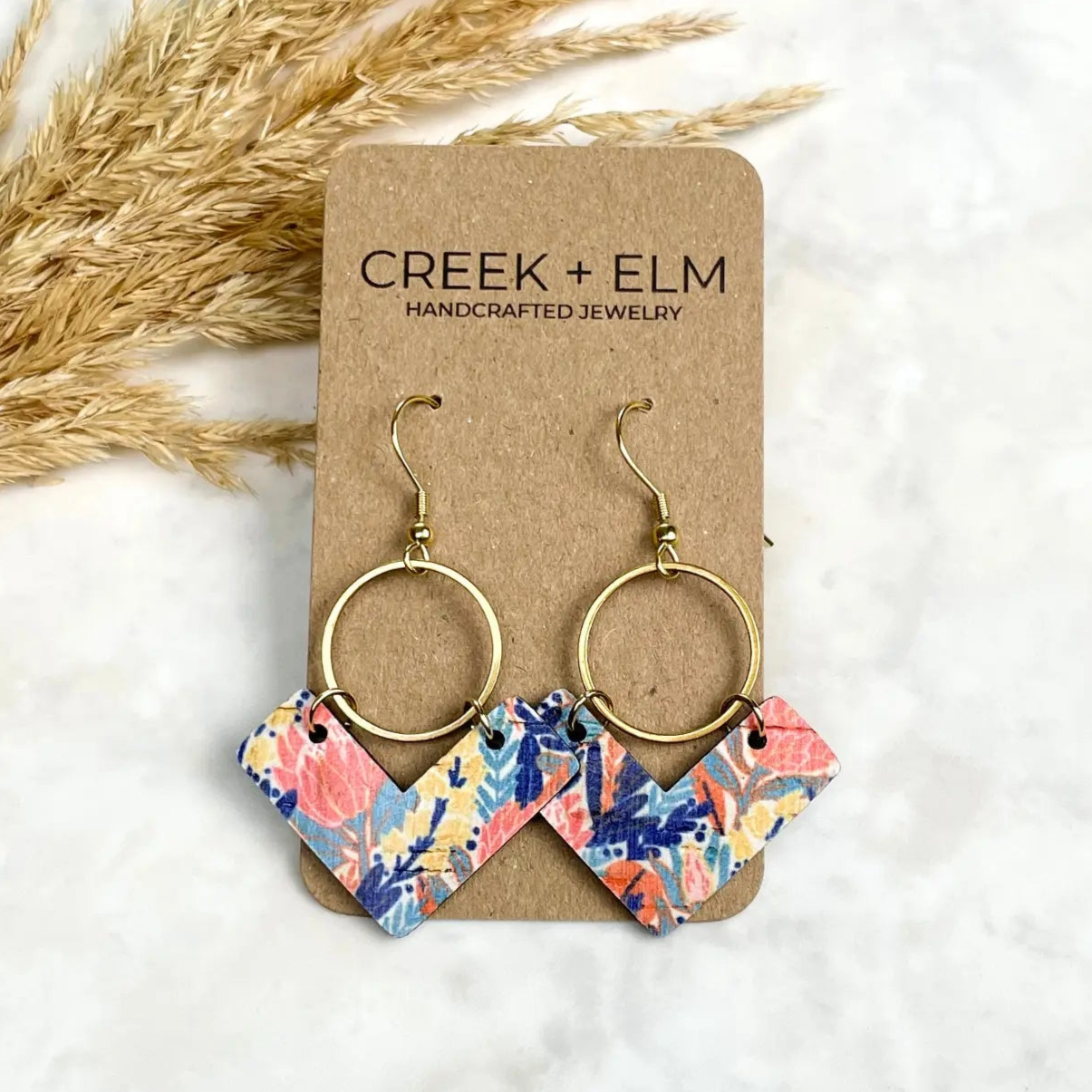 Wren Cork and Gold Accent Dangly Earrings-Autumn Meadows Creek + Elm