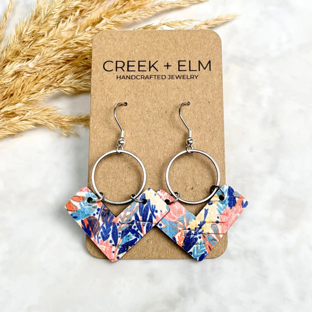 Wren Cork and Gold Accent Dangly Earrings-Autumn Meadows Creek + Elm