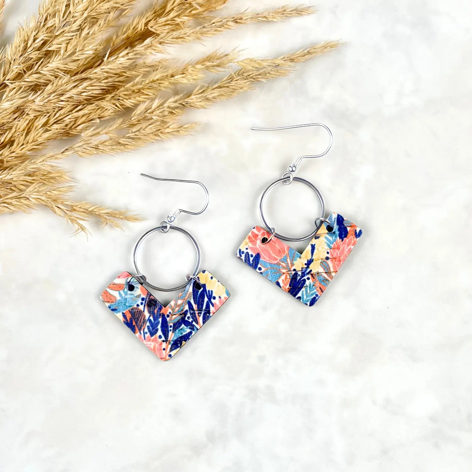 Wren Cork and Gold Accent Dangly Earrings-Autumn Meadows Creek + Elm