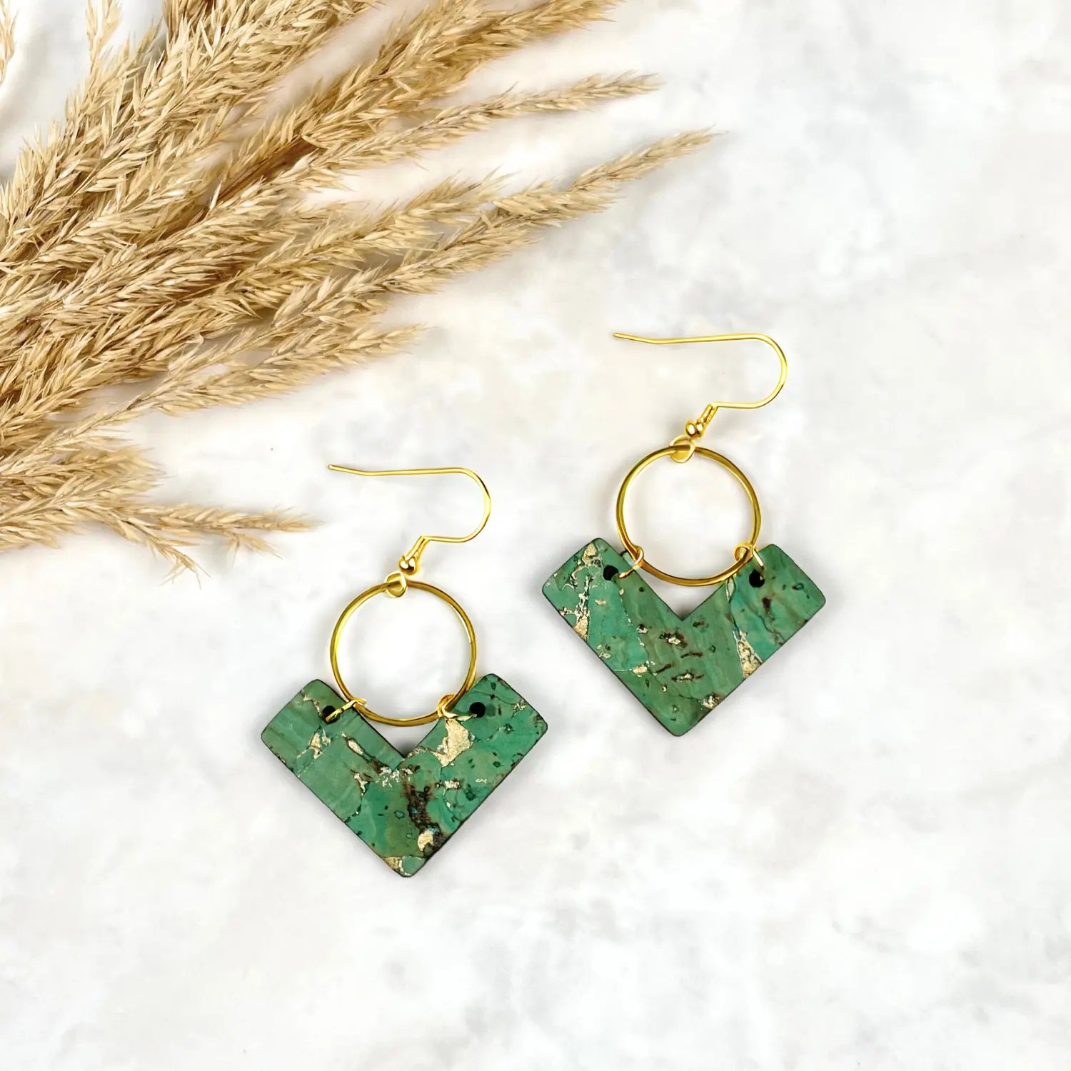 Wren Cork and Gold Accent Dangly Earrings-Gold Fleck Green Creek + Elm