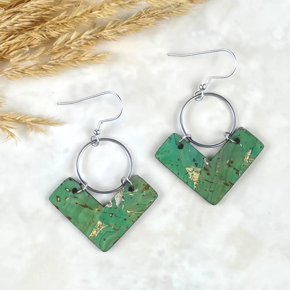 Wren Cork and Gold Accent Dangly Earrings-Gold Fleck Green Creek + Elm