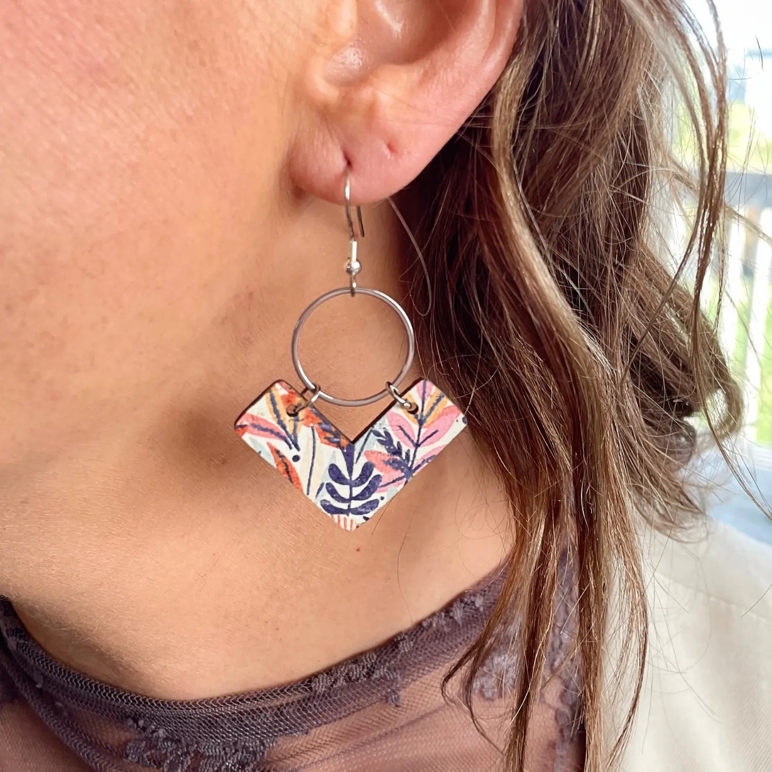 Wren Cork and Gold Accent Dangly Earrings-Autumn Leaves Creek + Elm