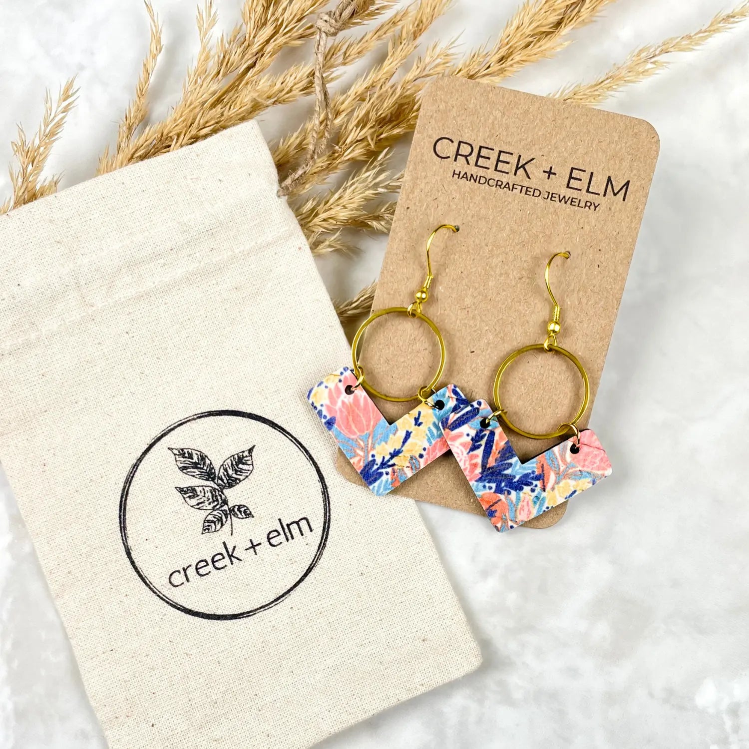 Wren Cork and Gold Accent Dangly Earrings-Autumn Meadows Creek + Elm