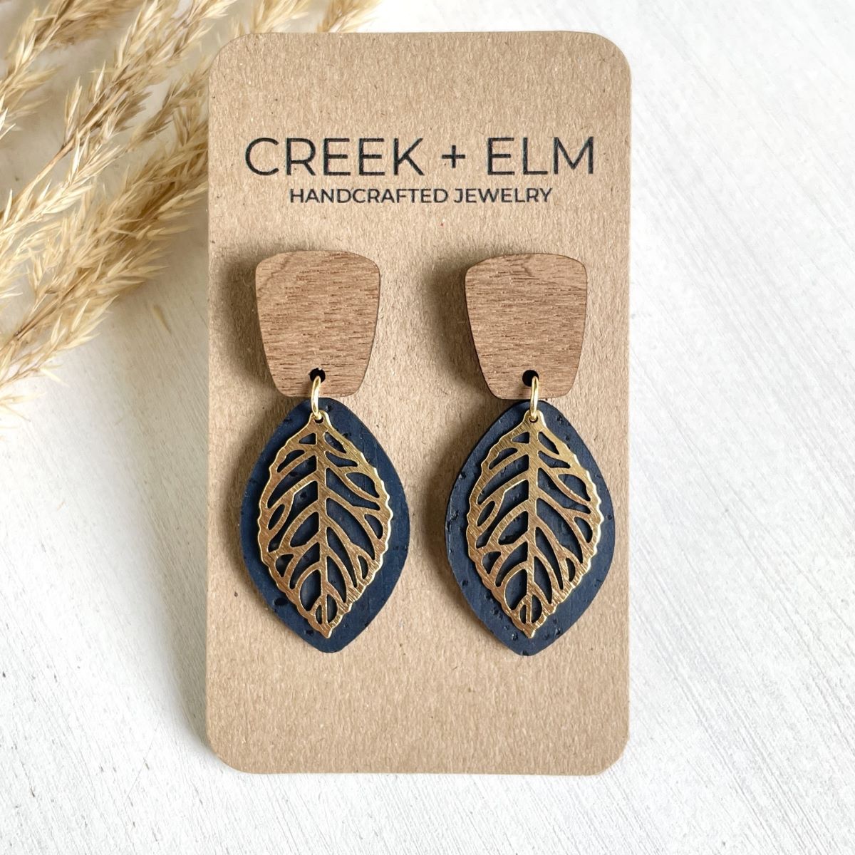 Aspen Walnut Wood + Cork Earrings- Navy