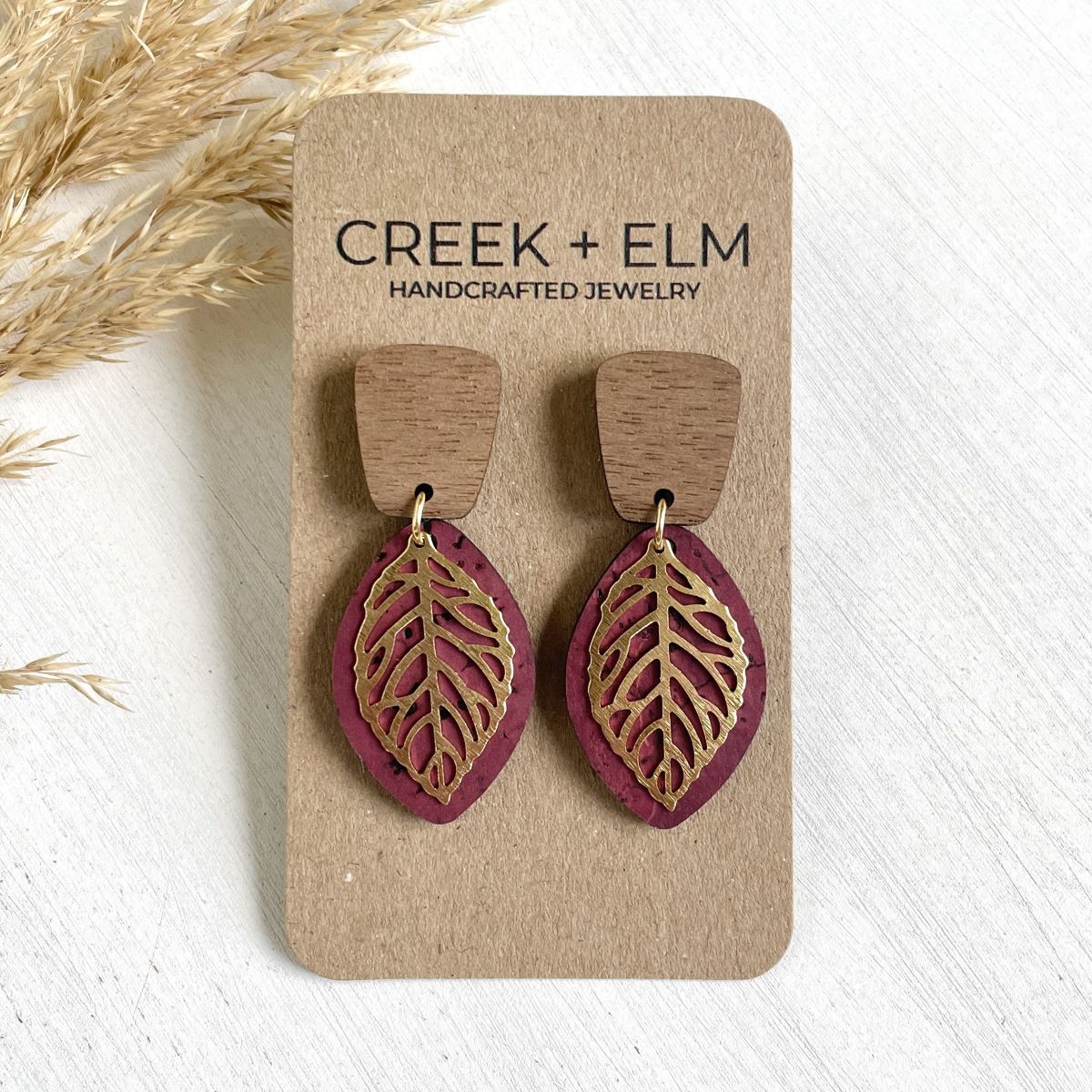 Aspen Walnut Wood +Cork Earrings- Red Wine