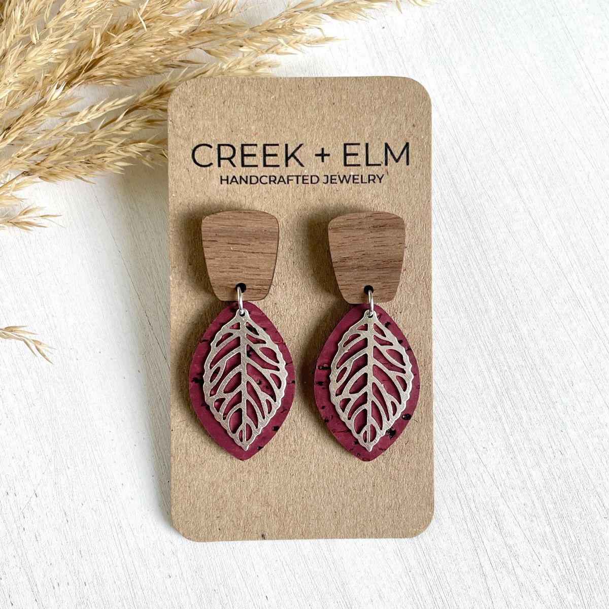 Aspen Walnut Wood +Cork Earrings- Red Wine