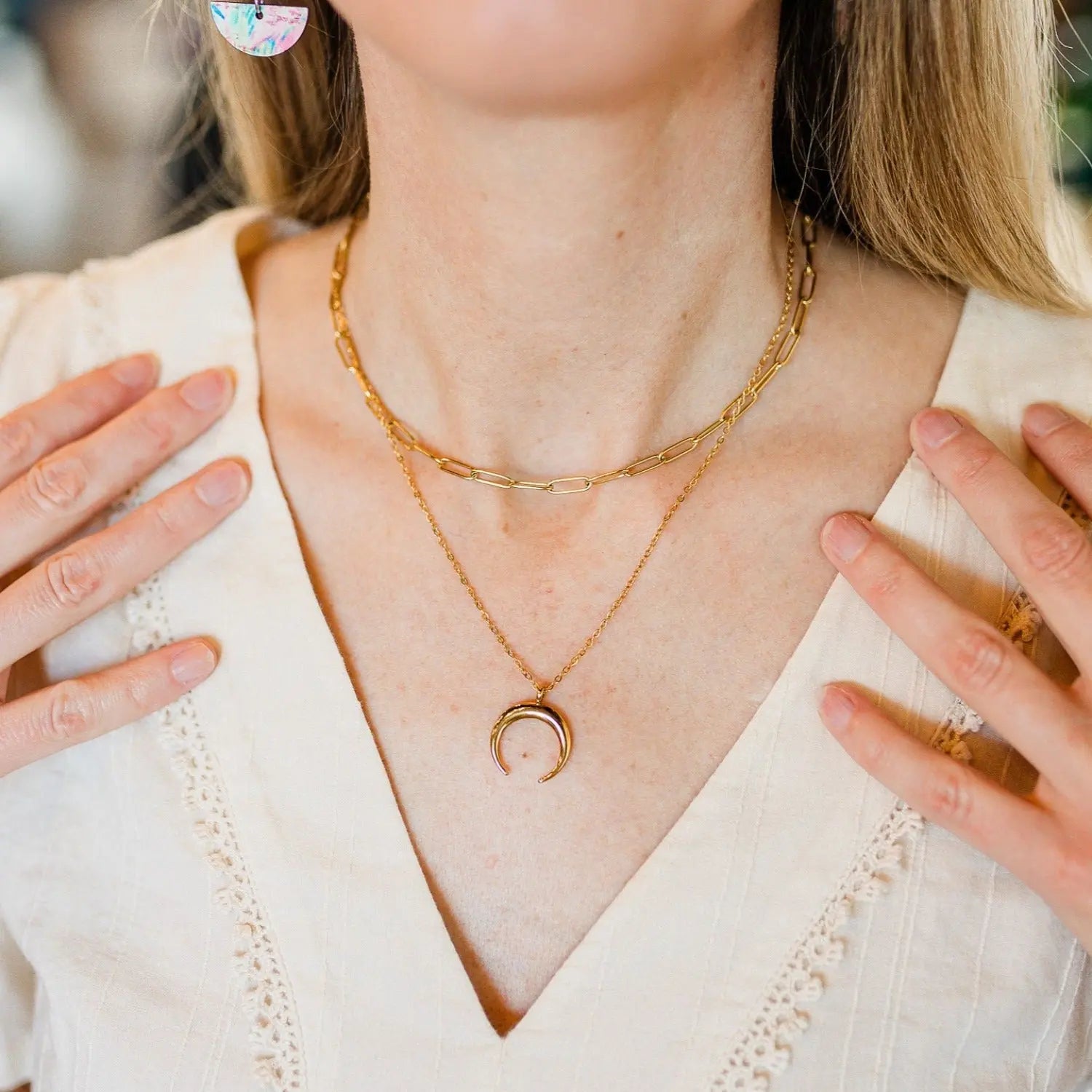 Crescent Moon Necklace- 18K Gold Creek + Elm