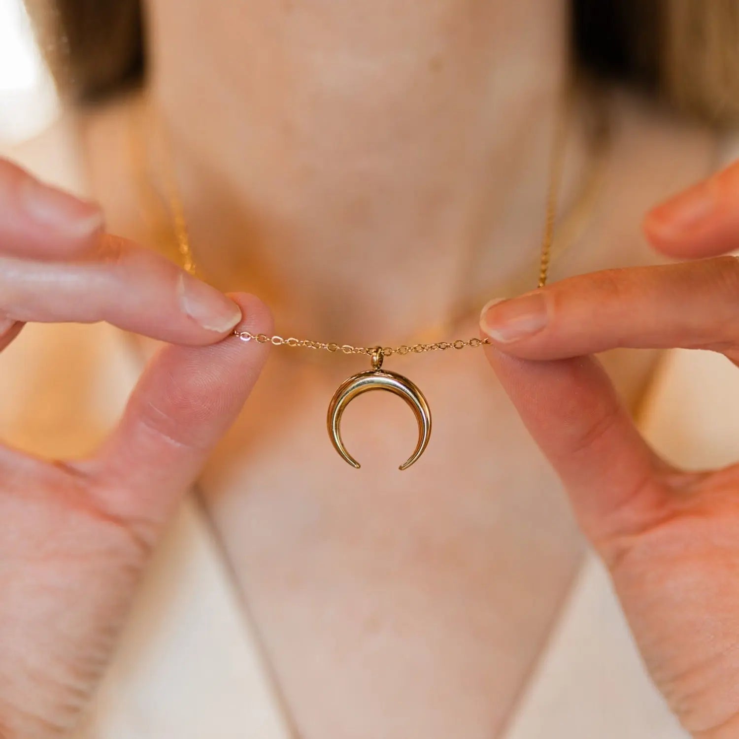 Crescent Moon Necklace- 18K Gold Creek + Elm