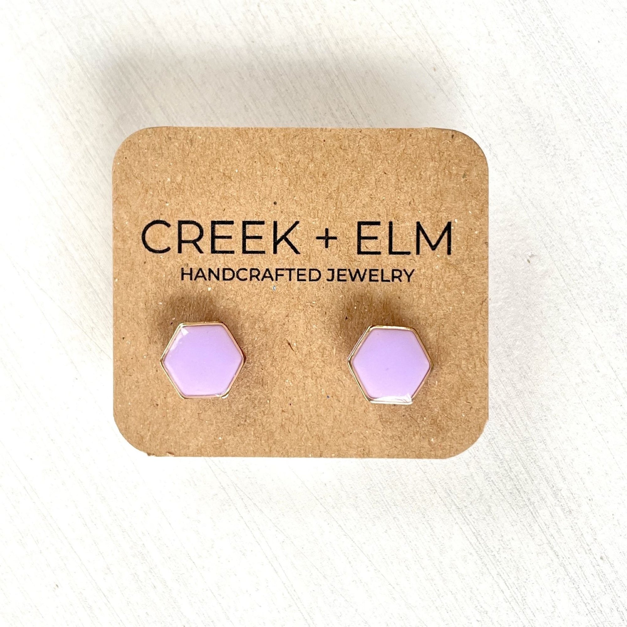 clay hexagon studs lavender close up
