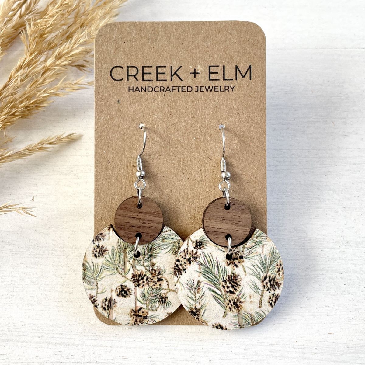 Cora Walnut Wood + Cork Earrings- Evergreen