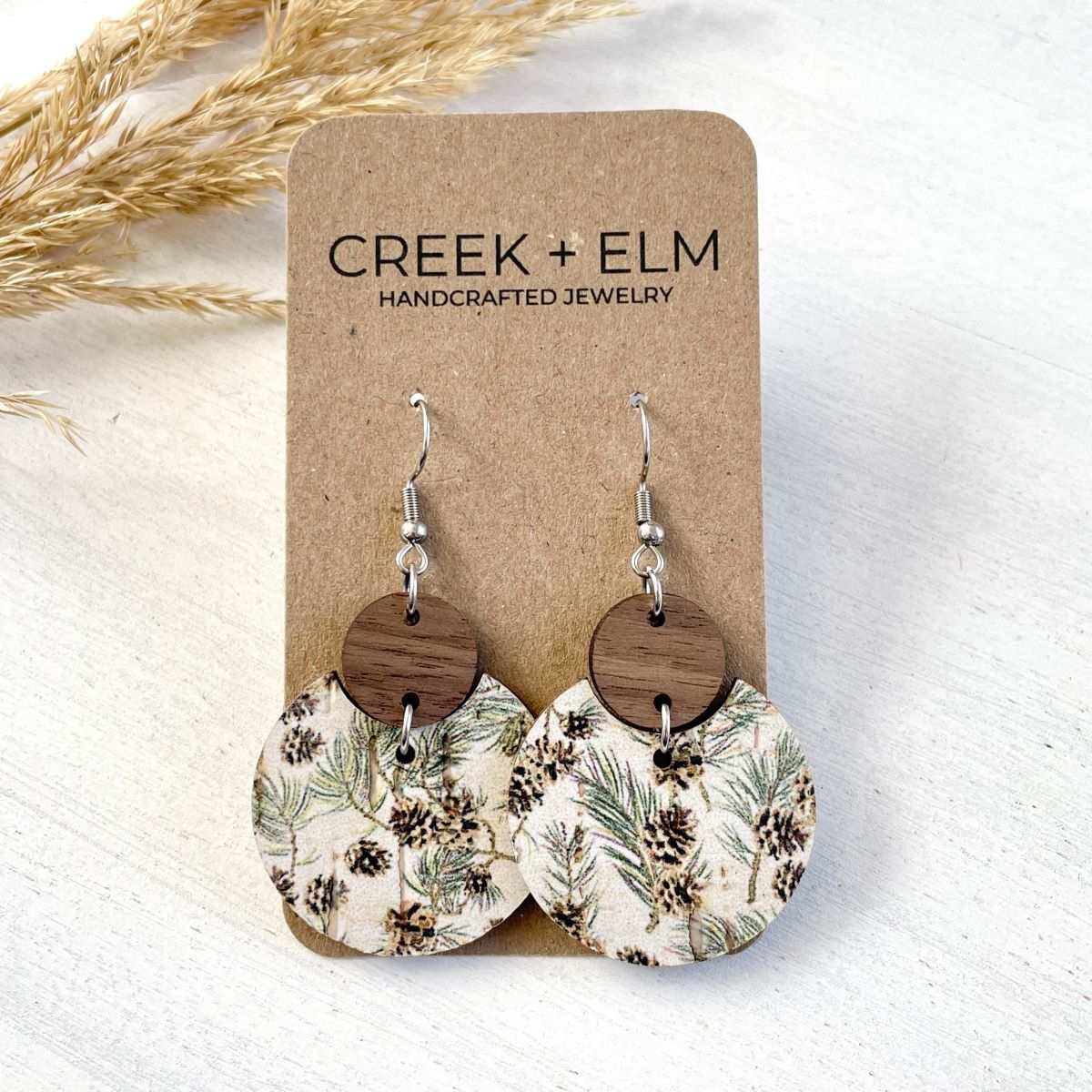 Cora Walnut Wood + Cork Earrings- Evergreen
